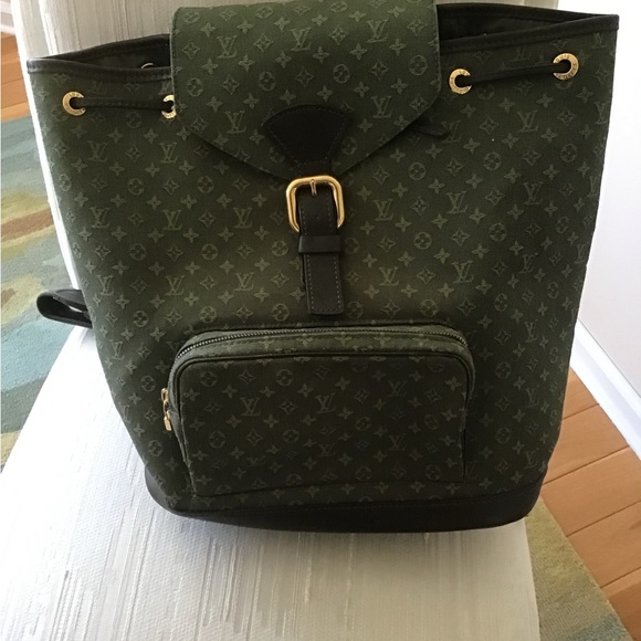 Authentic Louis Vuitton Khaki Green Lin Montsouris GM Backpack and box - Picture 1 of 11